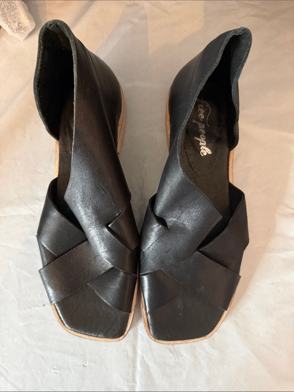 Free People Black Leather D'Orsay Sandals